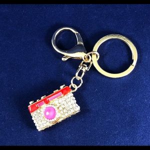 Camera Crystal Keychain Purse Fob Handbag Pendant